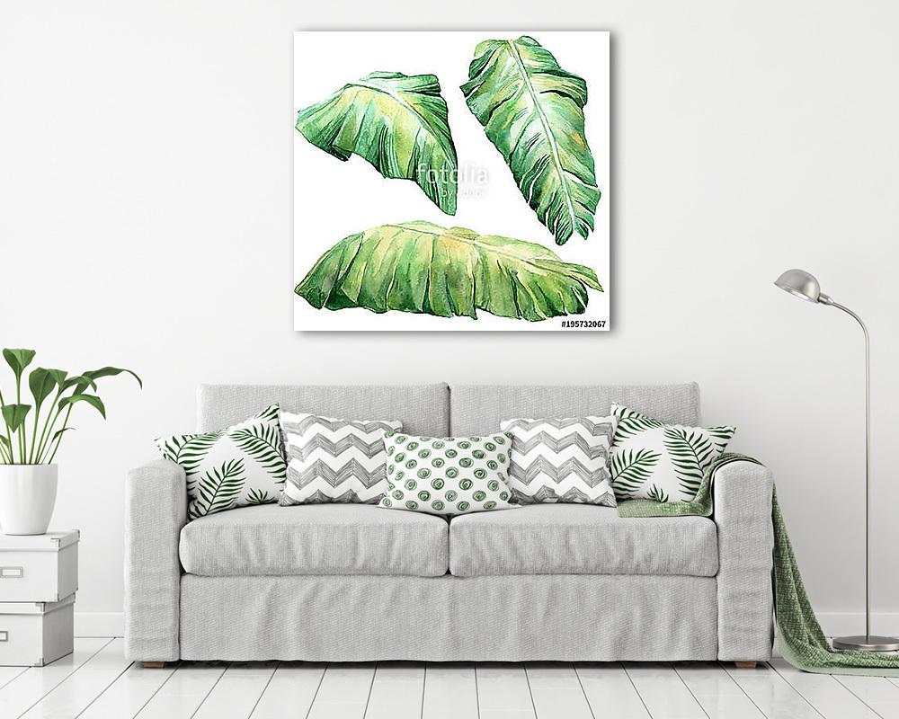 Tropical watercolor leaves set. - vászonkép, falikép vásárlás Tropical watercolor leaves set. (vászonkép) - vászonkép, falikép otthonra és irodába
