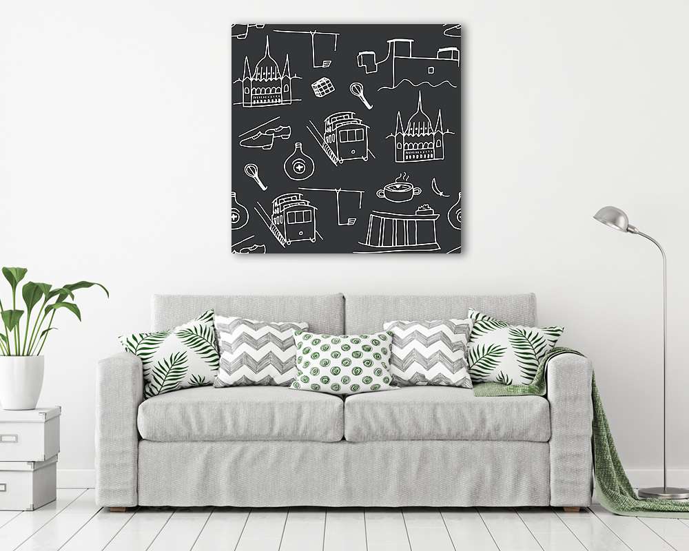 Hungary seamless pattern. Hand drawn symbols of Hungary. (vászonkép)