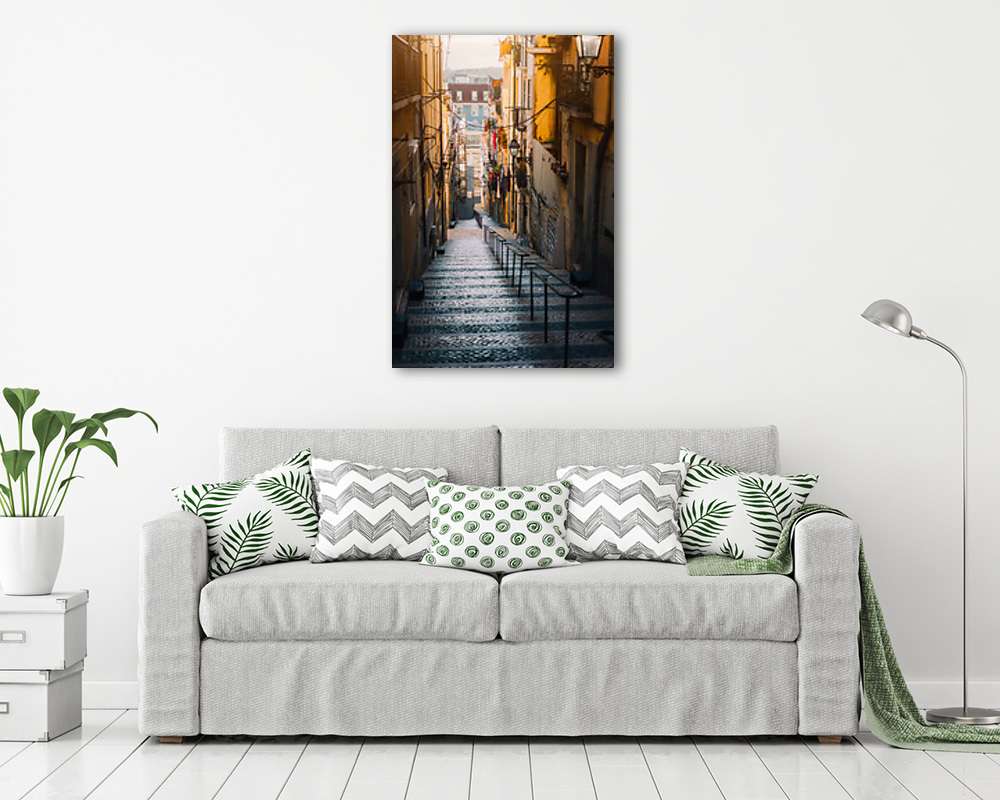 Lépcsősor - Lisszabon, Portugália (bögre) - vászonkép, falikép otthonra és irodába