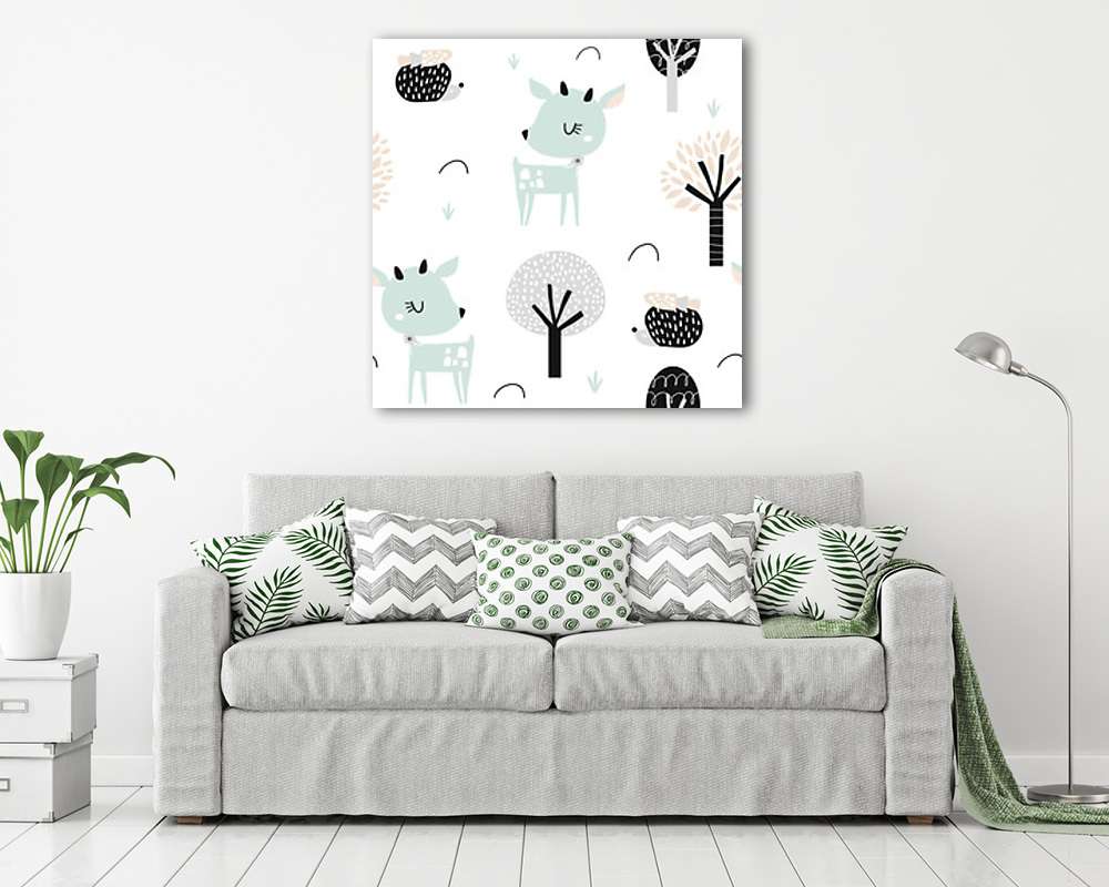 Kedves erdei állatok tapétaminta (keretezett kép) - vászonkép, falikép otthonra és irodába