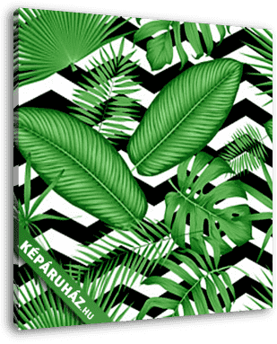Zöld levelek geometrikus háttéren 3. - vászonkép 3D látványterv