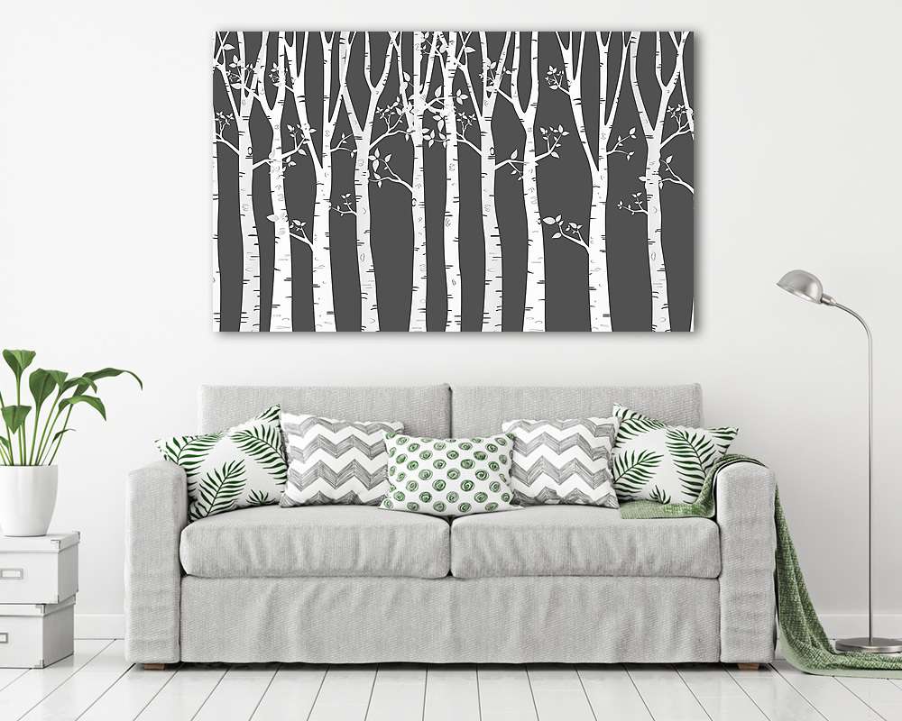 Nyírfa erdő grafika sötét háttéren - vászonkép, falikép vásárlás Nyírfa erdő grafika sötét háttéren (vászonkép) - vászonkép, falikép otthonra és irodába