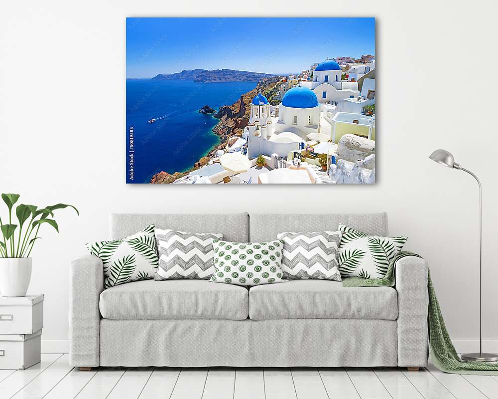 Fehér épületek, Oia faluban, Santorini szigetén (vászonkép) - vászonkép, falikép otthonra és irodába