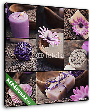 Lila fürdő kollázs - vászonkép 3D látványterv