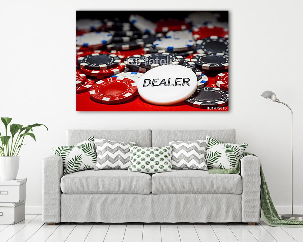 kereskedő gomb és zseton pókerhez (vászonkép) - vászonkép, falikép otthonra és irodába