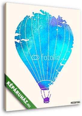 Kék hőlégballon akvarell technikával - vászonkép 3D látványterv