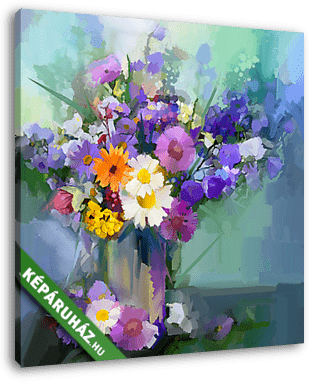 Olajfestés virágok a vázában. - vászonkép 3D látványterv