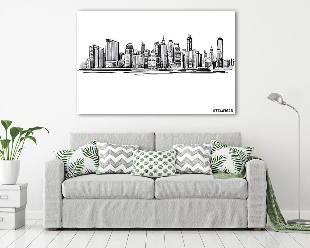 Szürke Skyline (keretezett kép) - vászonkép, falikép otthonra és irodába