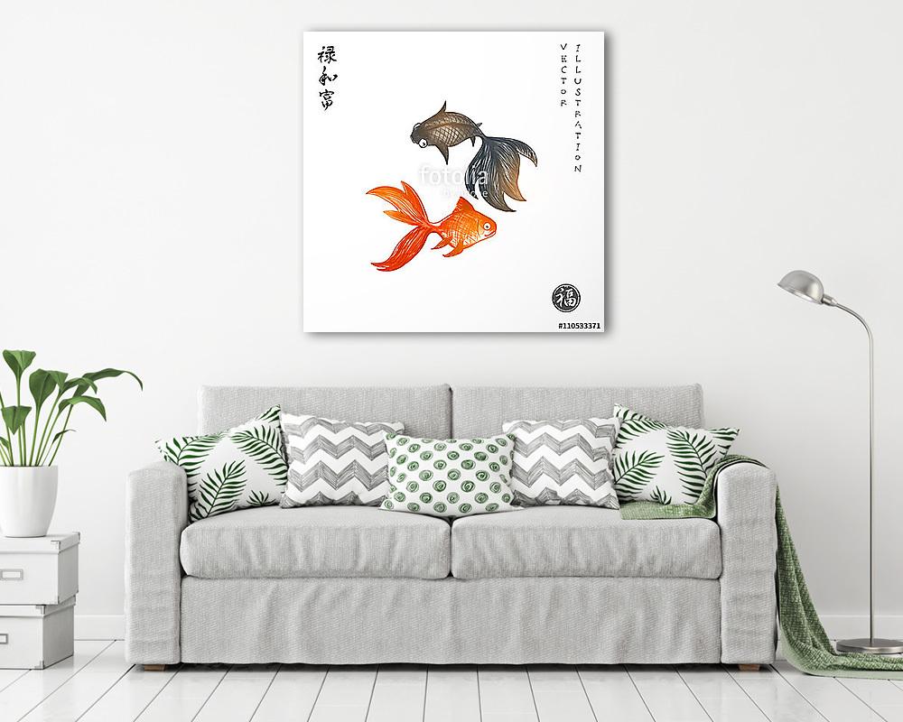 Két kis aranyhal, fehér alapon - vászonkép, falikép vásárlás Két kis aranyhal, fehér alapon (fotótapéta) - vászonkép, falikép otthonra és irodába