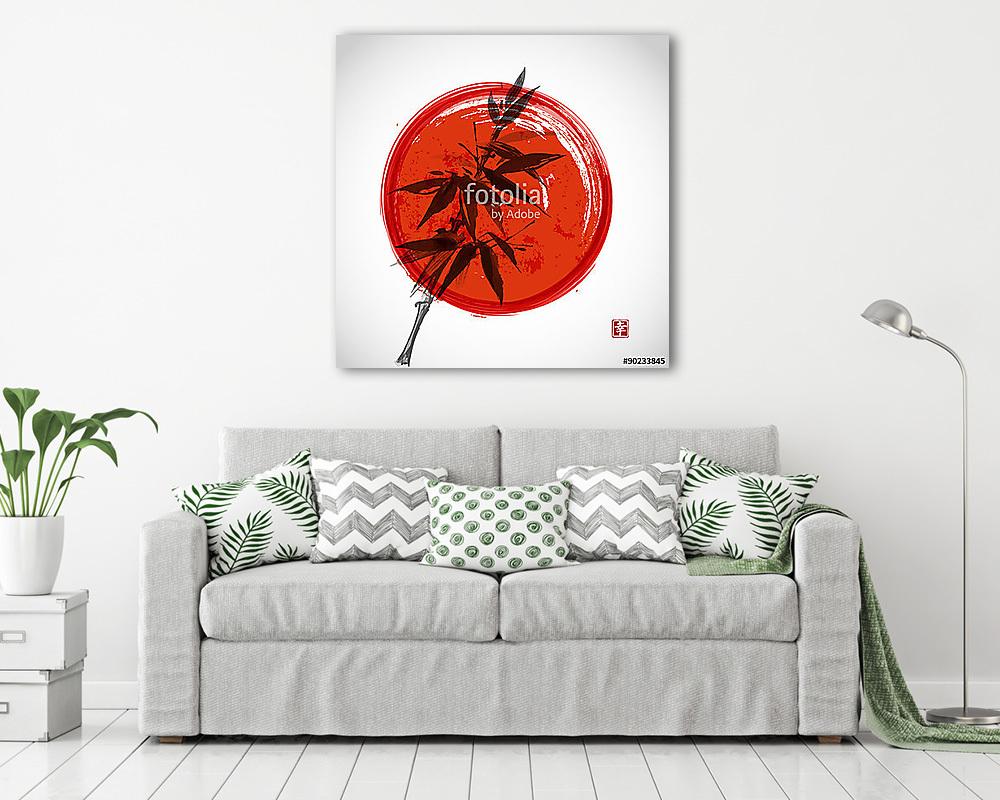 Kártya bambusz és vörös napfény fehér alapon - vászonkép, falikép vásárlás Kártya bambusz és vörös napfény fehér alapon (vászonkép) - vászonkép, falikép otthonra és irodába