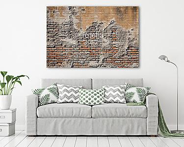 Weathered plaster and brick wall textured background  (vászonkép) - vászonkép, falikép otthonra és irodába