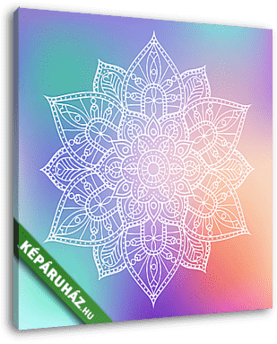 White flower hand drawn mandala on colorful background. Vintage  - vászonkép 3D látványterv