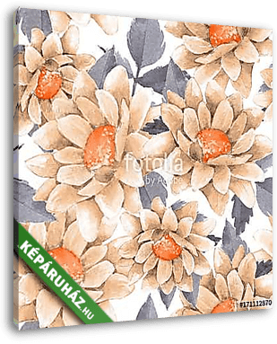 Seamless floral pattern with watercolor chrysanthemums 3 - vászonkép 3D látványterv