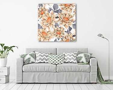 Seamless floral pattern with watercolor chrysanthemums 3 (vászonkép) - vászonkép, falikép otthonra és irodába