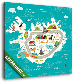 Iceland map vector illustration. Iceland landmarks, road, nature - vászonkép 3D látványterv