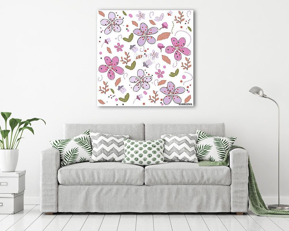 Tavaszi virágok tapétaminta (vászonkép) - vászonkép, falikép otthonra és irodába