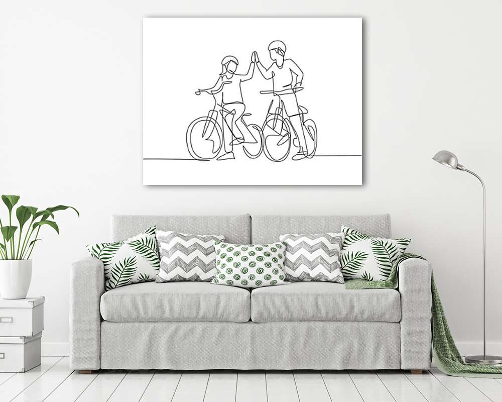 Bringázás, megcsináltuk, 2 alak kerékpárral (vonalrajz,  line art) (vászonkép) - vászonkép, falikép otthonra és irodába