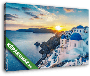 Gyönyörű naplemente Santorini szigetén, Oia faluban - vászonkép 3D látványterv
