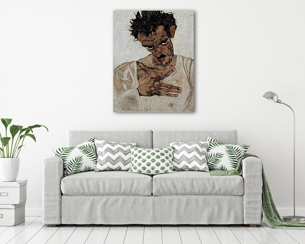 Egon Schiele önarcképe, lehajtott fejjel - vászonkép, falikép vásárlás Egon Schiele önarcképe, lehajtott fejjel (bögre) - vászonkép, falikép otthonra és irodába