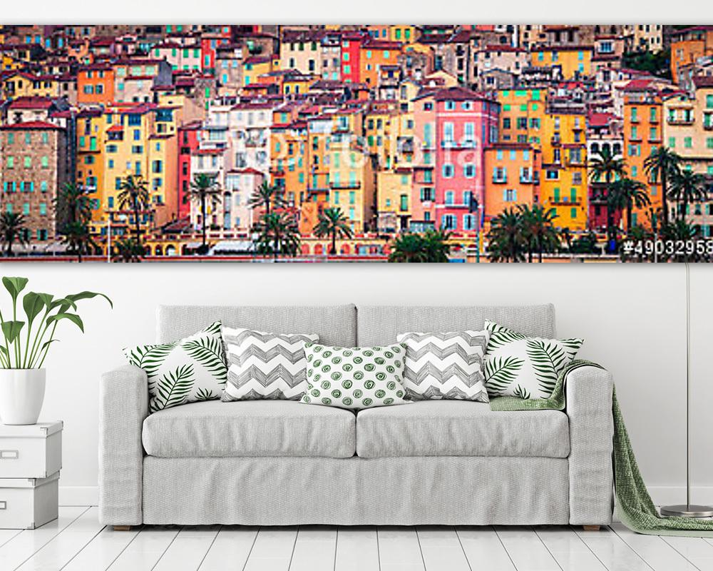 Provence színes falusi házak, Menton (vászonkép) - vászonkép, falikép otthonra és irodába