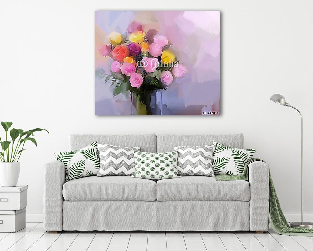 Az olajfestés vörös és sárga rózsa virágok vázában - vászonkép, falikép vásárlás Az olajfestés vörös és sárga rózsa virágok vázában (bögre) - vászonkép, falikép otthonra és irodába