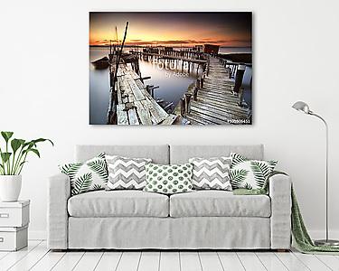 Ősi halászkikötő meleg és gyönyörű naplementével (vászonkép) - vászonkép, falikép otthonra és irodába