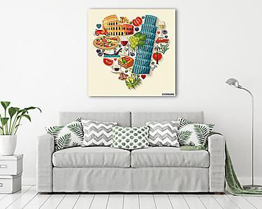 Olaszország szerelem - szív alakú ikonokkal. Régies. Utazás Conc (vászonkép) - vászonkép, falikép otthonra és irodába