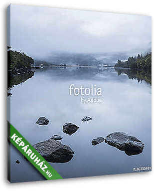 Landscape of Llyn Crafnant during foggy Autumn morning in Snowdo - vászonkép 3D látványterv