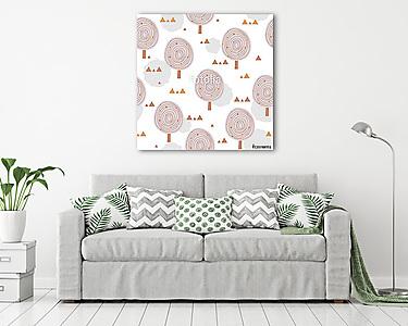 Kereklombú rózsaszín fák - skandináv tapétaminta (vászonkép) - vászonkép, falikép otthonra és irodába