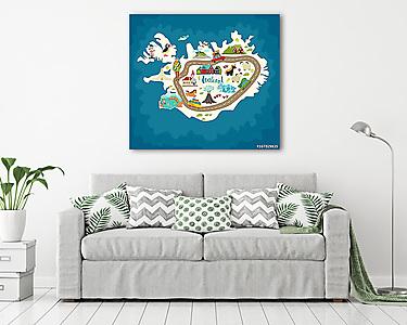 Iceland abstract map, handdrawn vector illustration. Travel illu (vászonkép) - vászonkép, falikép otthonra és irodába