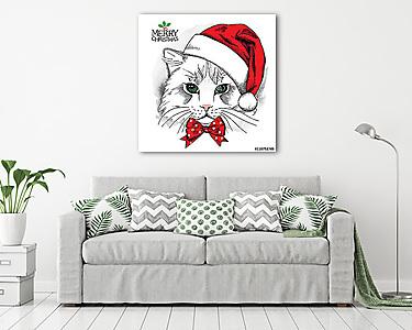 Karácsonyi macska felirattal (vászonkép) - vászonkép, falikép otthonra és irodába