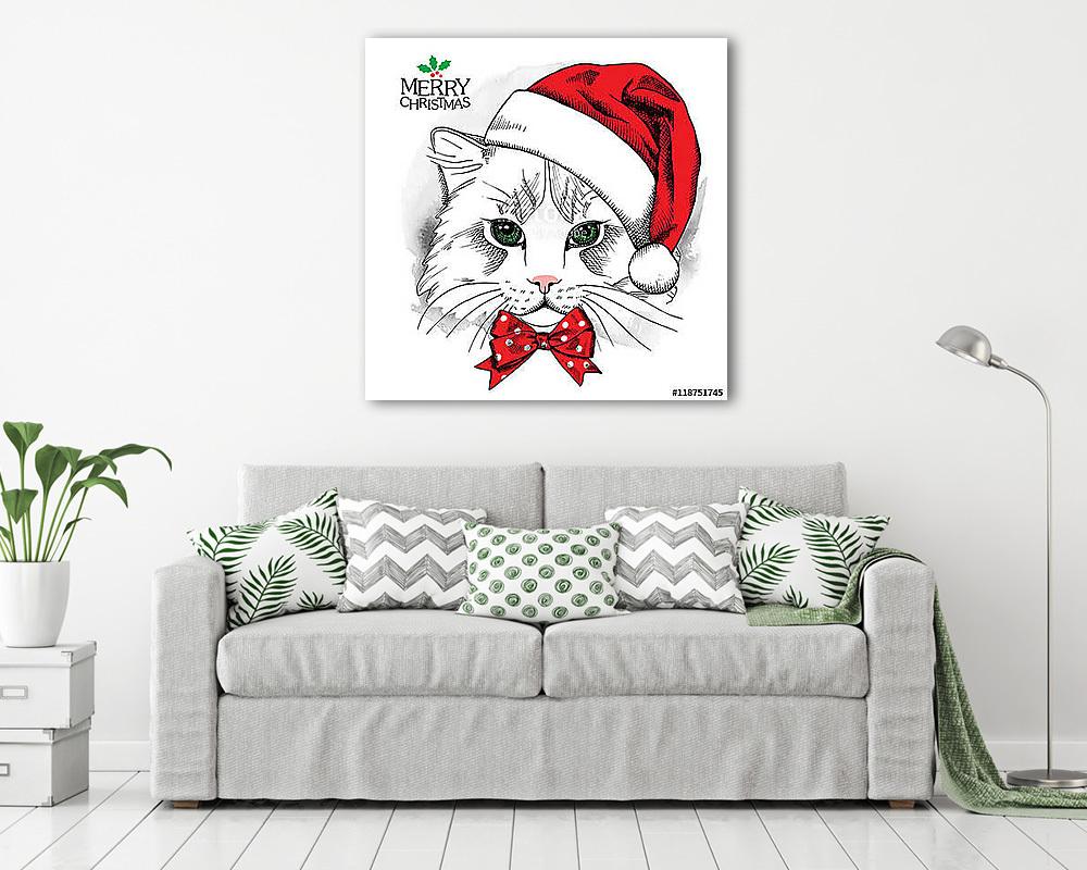 Karácsonyi macska felirattal (poszter) - vászonkép, falikép otthonra és irodába