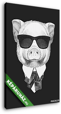 Portrait of Piggy in suit. Hand drawn illustration. - vászonkép 3D látványterv