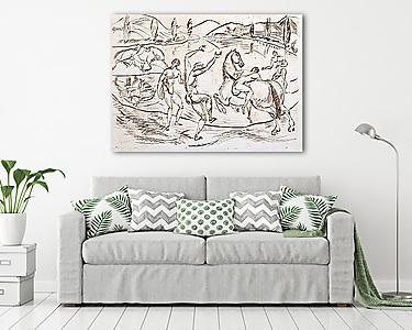 Lovasok a vízparton (rézkarc) (vászonkép) - vászonkép, falikép otthonra és irodába