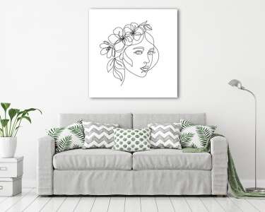 Női fej koszrúval (vonalrajz, line art) (vászonkép) - vászonkép, falikép otthonra és irodába