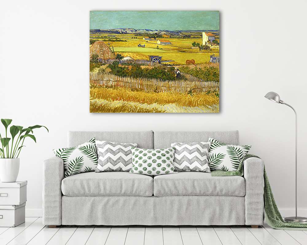 Aratás La Craua-ban háttérben a Montmajour - vászonkép, falikép vásárlás Aratás La Craua-ban háttérben a Montmajour (többrészes kép) - vászonkép, falikép otthonra és irodába