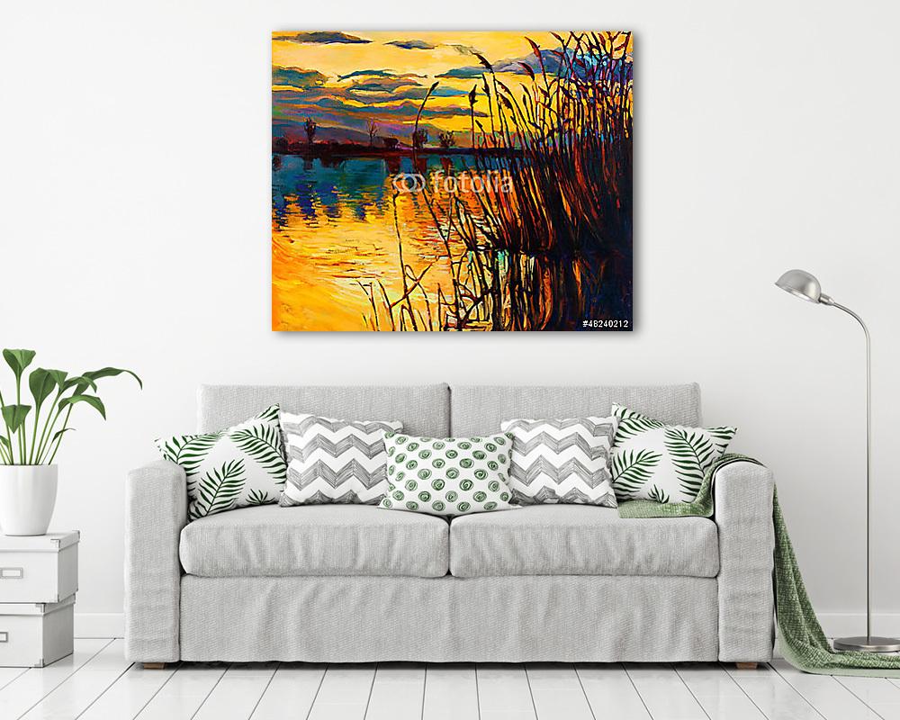 Tó napnyugtán - vászonkép, falikép vásárlás Tó napnyugtán (vászonkép) - vászonkép, falikép otthonra és irodába
