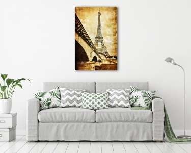 Eiffel-torony szüreti retro kilátás a Seine folyó, Párizs (vászonkép) - vászonkép, falikép otthonra és irodába