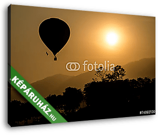 Hőlégballon sziluett a naplementében - vászonkép 3D látványterv