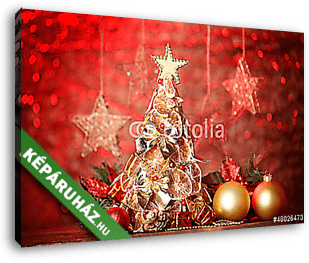 gyönyörű karácsonyi fa száraz citromok dekorációval, - vászonkép 3D látványterv