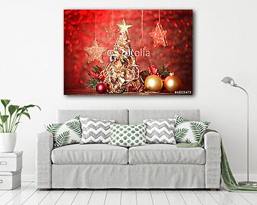 gyönyörű karácsonyi fa száraz citromok dekorációval, (vászonkép) - vászonkép, falikép otthonra és irodába