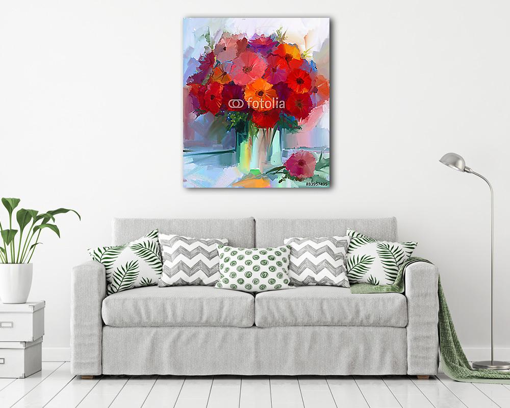 Absztrakt vörös gerbera vázában (olajfestmény reprodukció) - vászonkép, falikép vásárlás Absztrakt vörös gerbera vázában (olajfestmény reprodukció) (poszter) - vászonkép, falikép otthonra és irodába