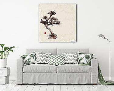 Bonsai fenyőfa kézzel húzva a hagyományos japán festő sty (vászonkép) - vászonkép, falikép otthonra és irodába