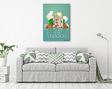 Vector színes kártya Mexikóról. Utazás plakát mexikói it (vászonkép) - vászonkép, falikép otthonra és irodába