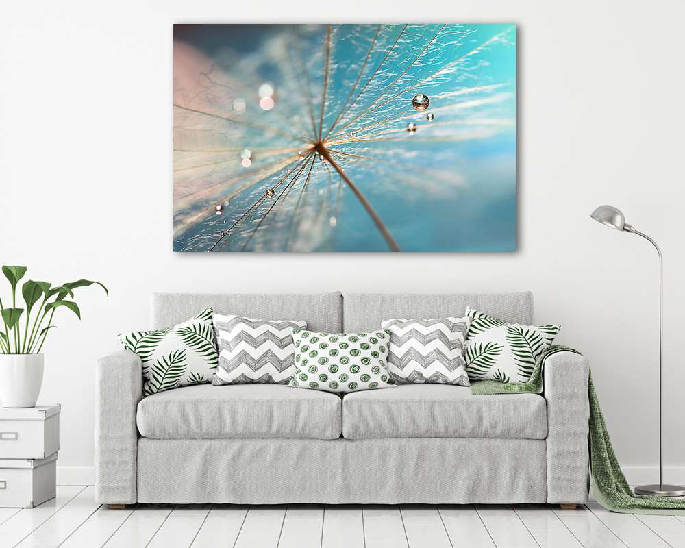 The droplet of water on the seed of dandelion . Dandelion on a t - vászonkép, falikép vásárlás The droplet of water on the seed of dandelion . Dandelion on a t (többrészes kép) - vászonkép, falikép otthonra és irodába