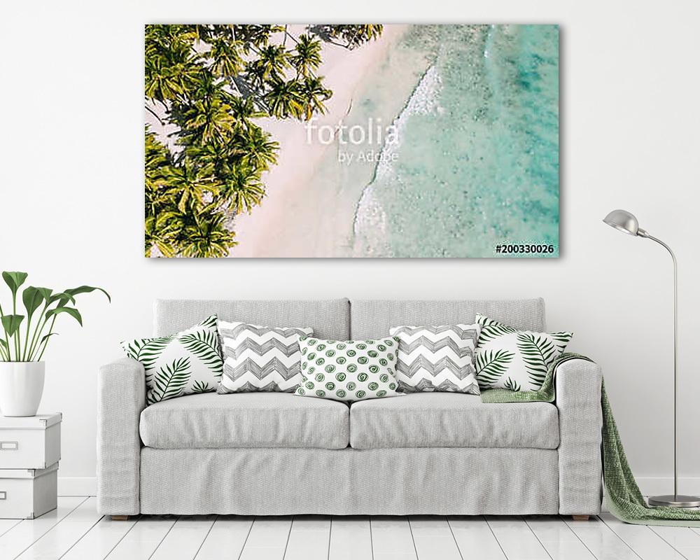 Beach with beautiful coastline. Palm trees (többrészes kép) - vászonkép, falikép otthonra és irodába