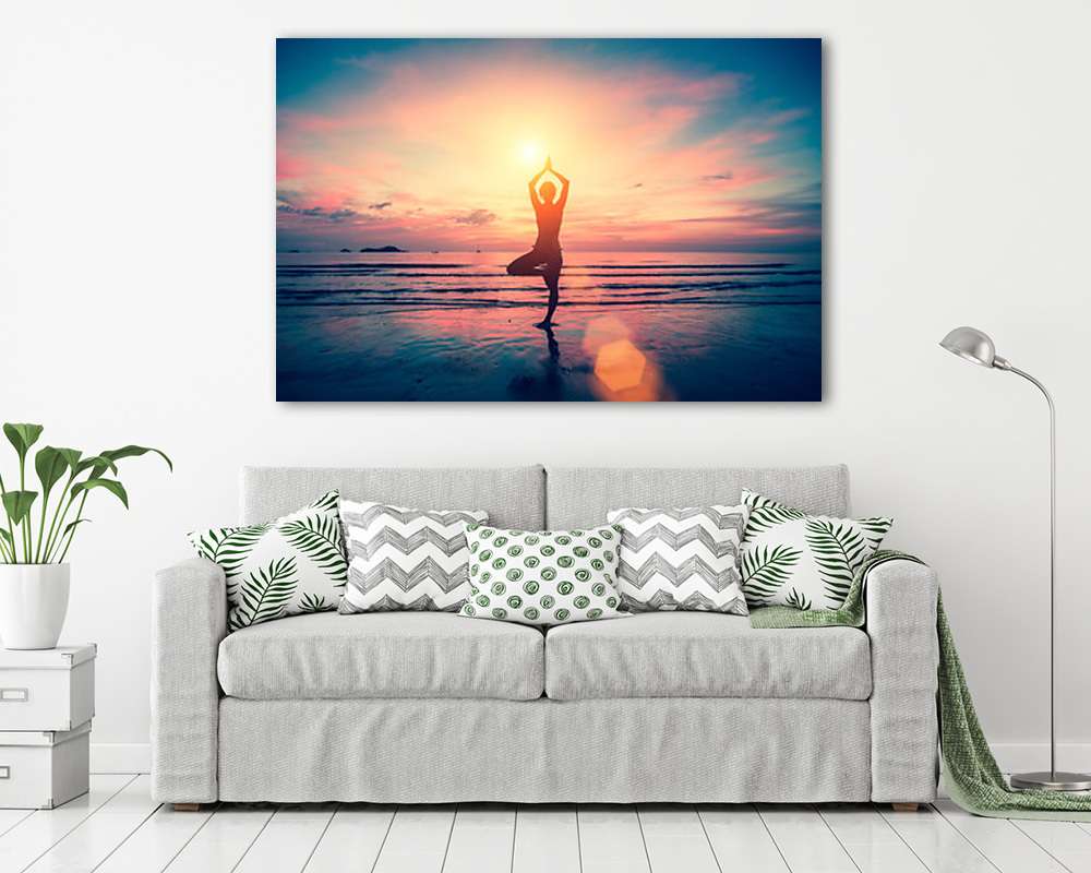 Jóga, fitnessz, meditáció a parton (poszter) - vászonkép, falikép otthonra és irodába
