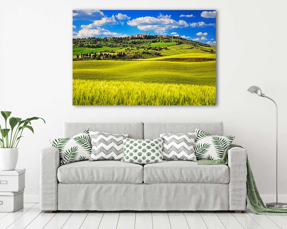 Tavaszi tavasz, Pienza középkori falu. Siena, Olaszország - vászonkép, falikép vásárlás Tavaszi tavasz, Pienza középkori falu. Siena, Olaszország (vászonkép) - vászonkép, falikép otthonra és irodába