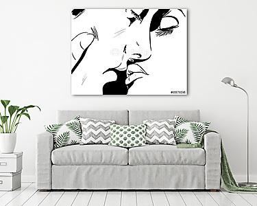 fekete-fehér vázlat pár szerelem közelkép (vászonkép) - vászonkép, falikép otthonra és irodába