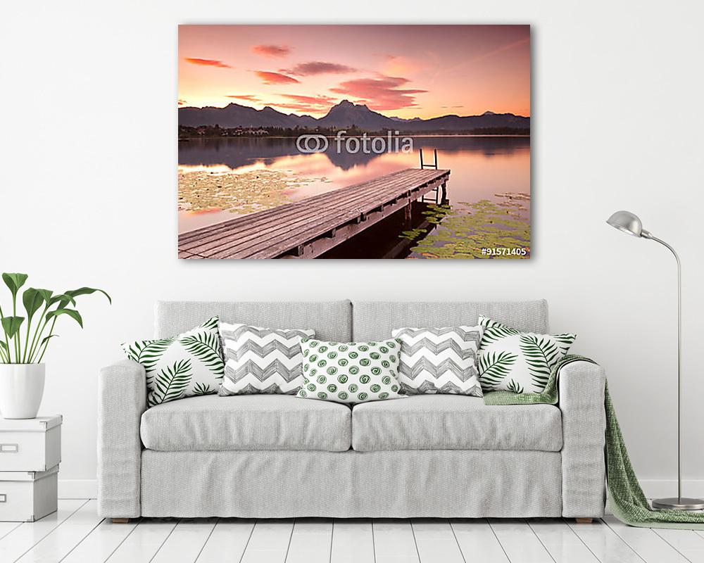 Sunset am Steg am Alpensee (többrészes kép) - vászonkép, falikép otthonra és irodába